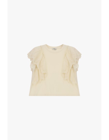 Dixie T-shirt met korte mouwen en opengewerkte ruches op de schouders