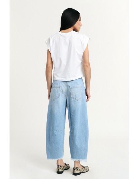 Cropped jeans met balloon fit en gerafelde zoom Please