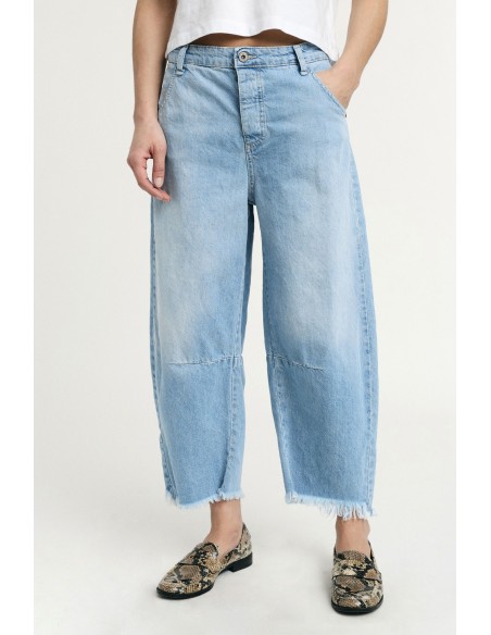 Cropped jeans met balloon fit en gerafelde zoom Please