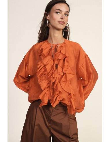 Blouse ample à manches longues et volants sur le devant Dixie