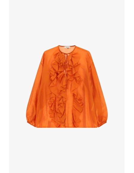 Blouse ample à manches longues et volants sur le devant Dixie