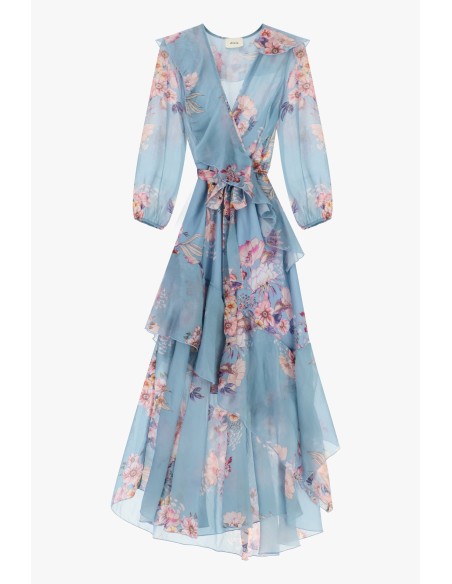 Robe longue portefeuille à imprimé floral et volants Dixie