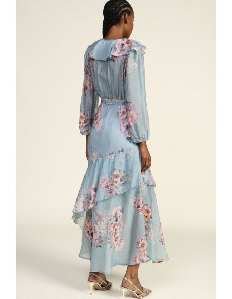 Robe longue portefeuille à imprimé floral et volants Dixie
