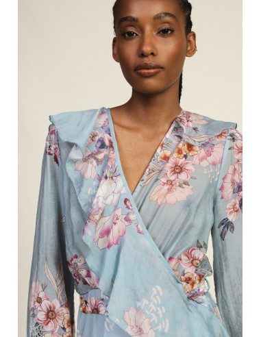 Robe longue portefeuille à imprimé floral et volants Dixie