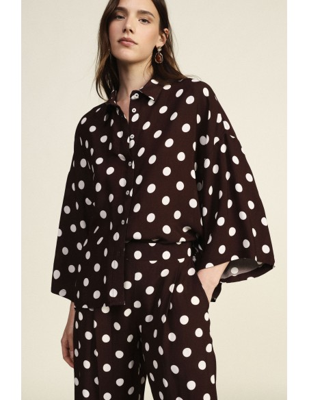 Ruimvallende blouse met stippen en kimonomouwen Dixie