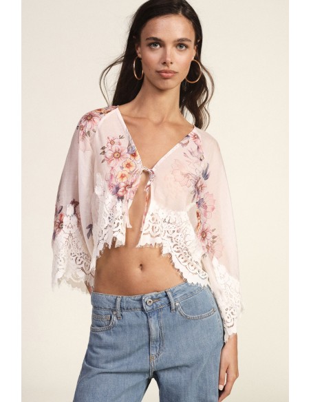 Blouse ample à imprimé floral et bord en dentelle Dixie