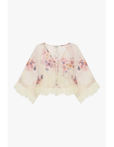 Wijde blouse met bloemenprint en kanten rand Dixie
