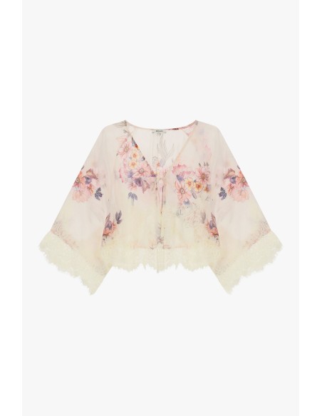 Wijde blouse met bloemenprint en kanten rand Dixie