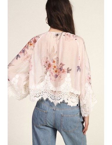 Blouse ample à imprimé floral et bord en dentelle Dixie