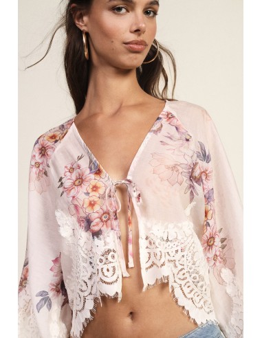 Wijde blouse met bloemenprint en kanten rand Dixie
