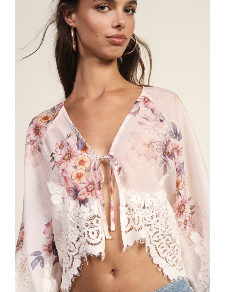 Blouse ample à imprimé floral et bord en dentelle Dixie