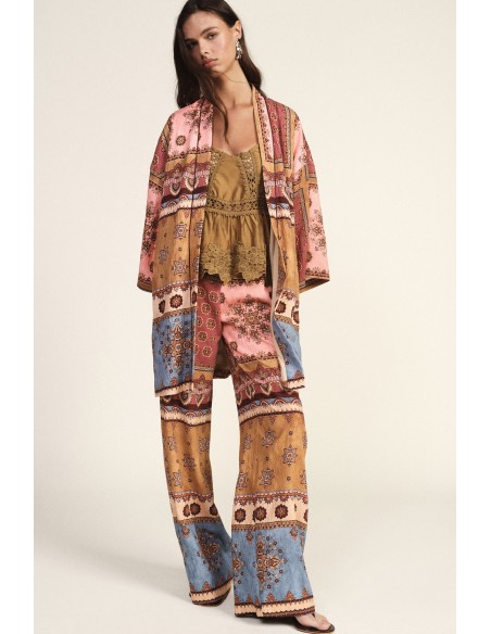 Manteau long fantaisie patchwork à manches amples Dixie