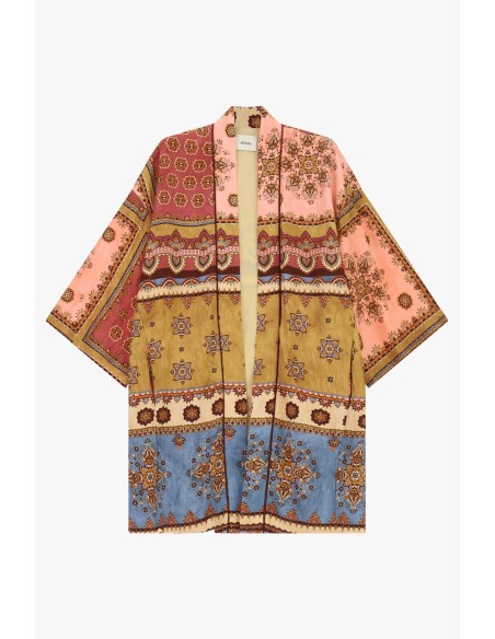 Manteau long fantaisie patchwork à manches amples Dixie