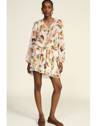 Robe courte à imprimé floral froncée avec liens Dixie