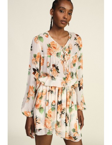 Robe courte à imprimé floral froncée avec liens Dixie