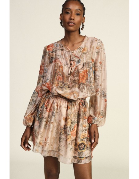 Robe courte à imprimé floral avec décolleté à liens Dixie