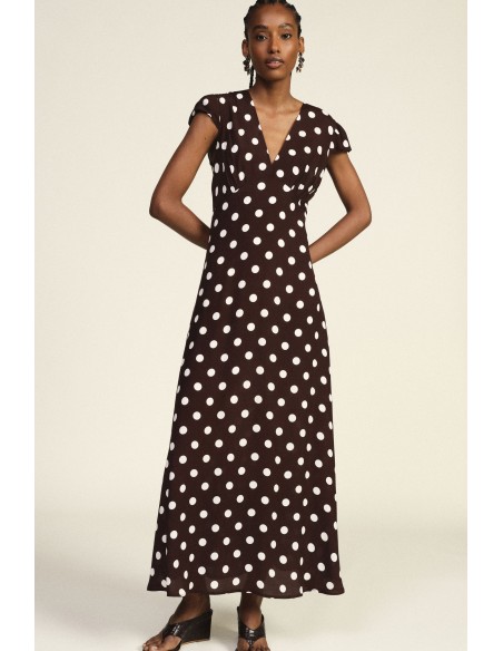 Robe longue à pois avec manches volantées Dixie