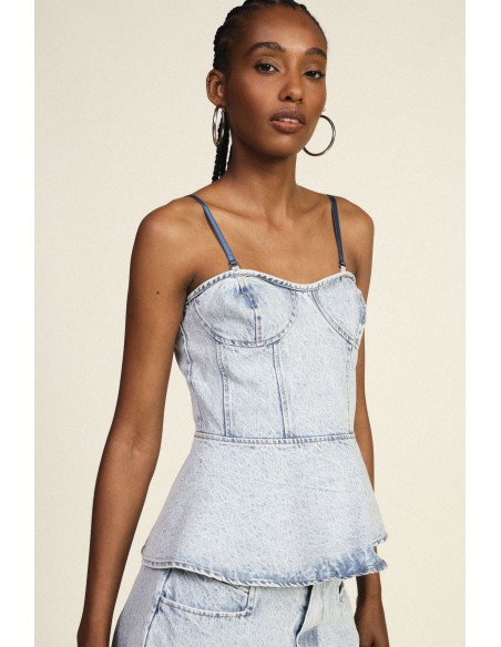 Top bustier en denim à fines bretelles Dixie
