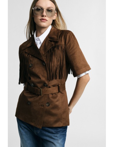 Veste-chemise croisée à franges avec ceinture en jean