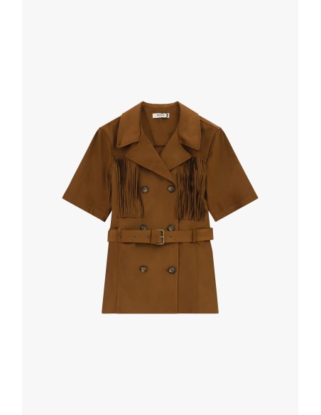 Veste-chemise croisée à franges avec ceinture en jean