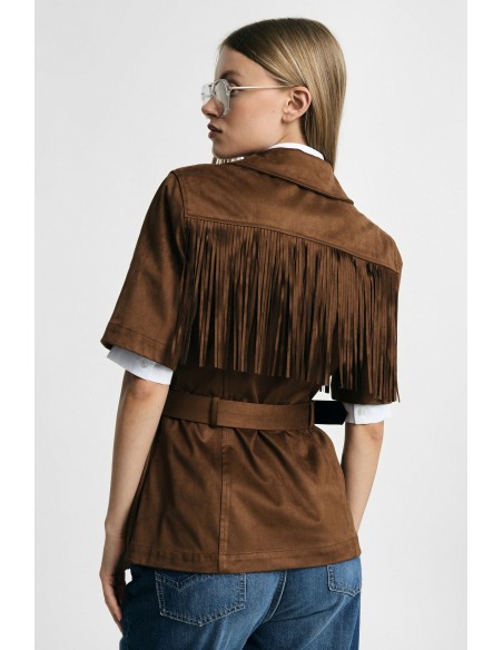 Veste-chemise croisée à franges avec ceinture en jean