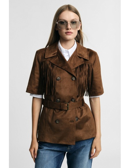 Veste-chemise croisée à franges avec ceinture en jean