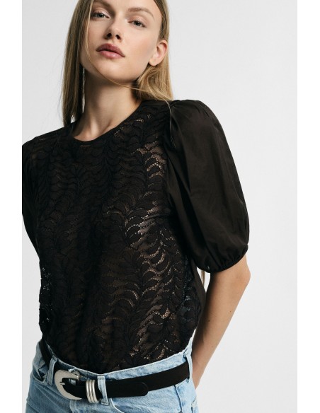 Kanten blouse met wijde transparante mouwen, alstublieft
