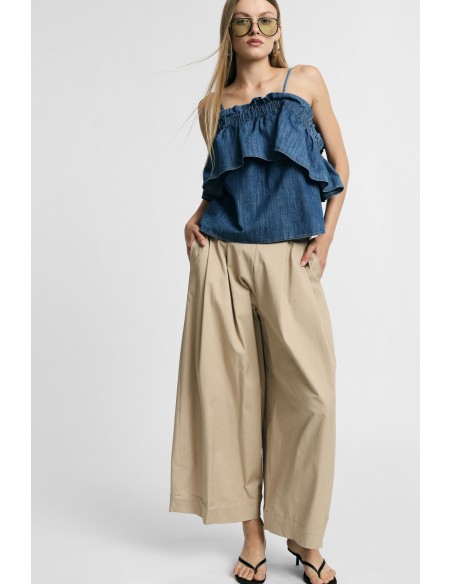 Cropped palazzobroek met elastische tailleband aub
