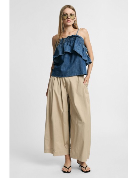 Cropped palazzobroek met elastische tailleband aub