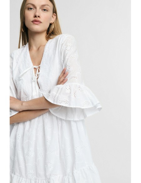 Robe courte à manches amples et à volants Please