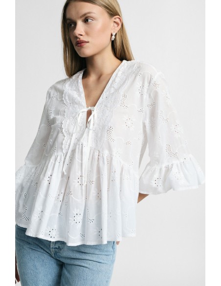 Blouse ample à manches volantées et nœud sur le devant Please