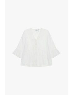 Ruime blouse met volantmouwen en een knoop aan de voorkant Please 2