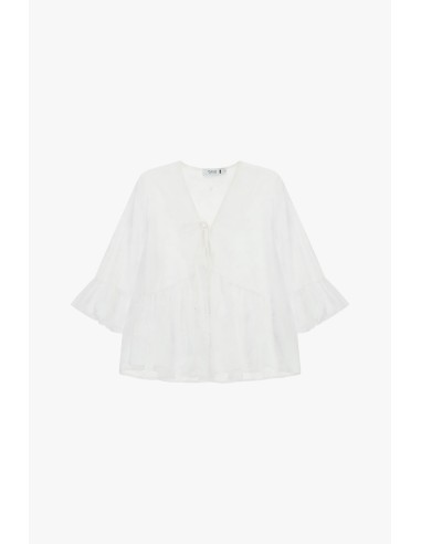 Blouse ample à manches volantées et nœud sur le devant Please
