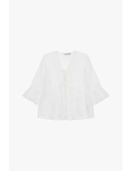 Ruime blouse met volantmouwen en een knoop aan de voorkant Please