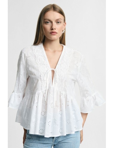 Blouse ample à manches volantées et nœud sur le devant Please