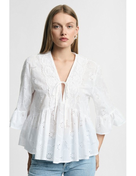 Blouse ample à manches volantées et nœud sur le devant Please
