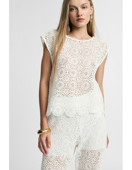 Blouse brodée sans manches avec bord festonné Please
