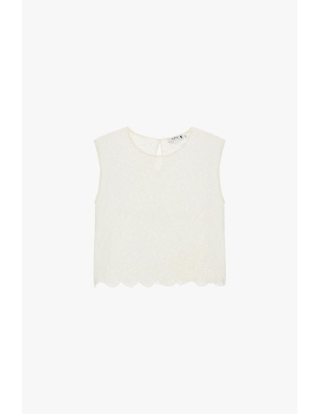 Mouwloze geborduurde blouse met geschulpte rand Please