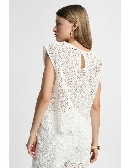 Blouse brodée sans manches avec bord festonné Please