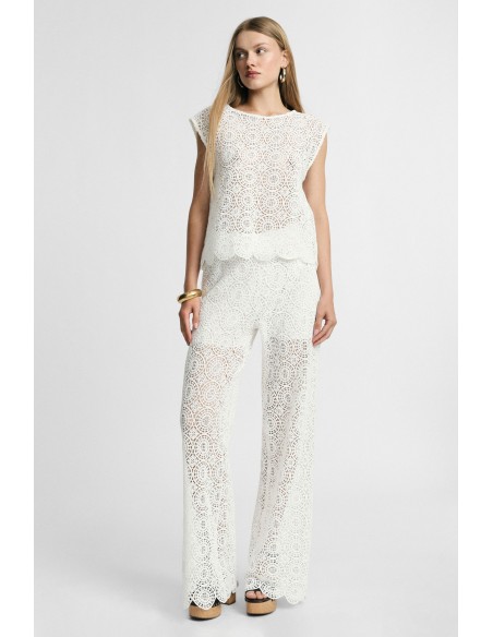 Pantalon palazzo large avec broderie ajourée Please