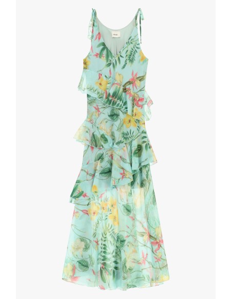 Lange jurk met bloemenprint en asymmetrische ruches Dixie