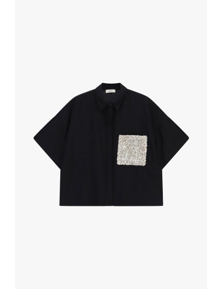 Boxy shirt met korte mouwen en paillettenborstzak van Dixie