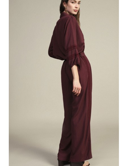 Pantalon palazzo taille haute avec empiècements ajourés Dixie