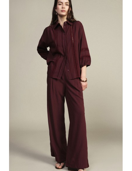 Pantalon palazzo taille haute avec empiècements ajourés Dixie