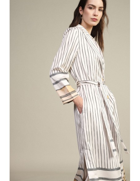 Gestreepte midi-trenchcoat met ceintuur Dixie