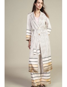 Gestreepte midi-trenchcoat met ceintuur Dixie