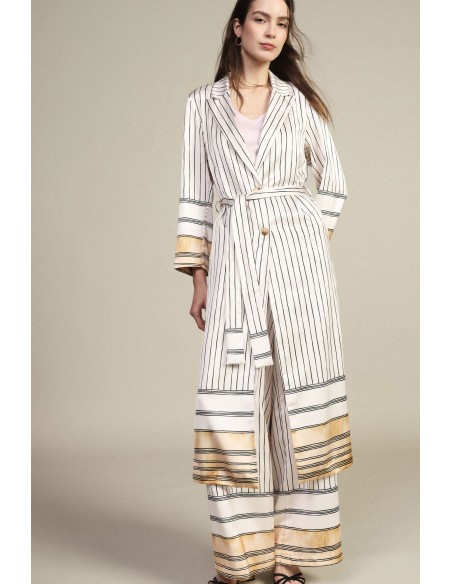 Gestreepte midi-trenchcoat met ceintuur Dixie