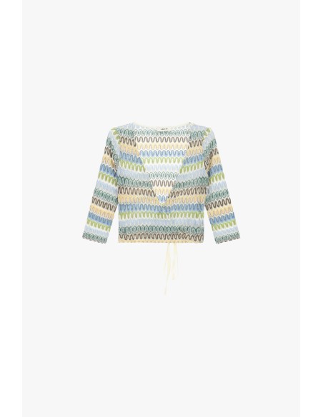 Dixie Top met lange mouwen, overslagmodel en golvend patroon