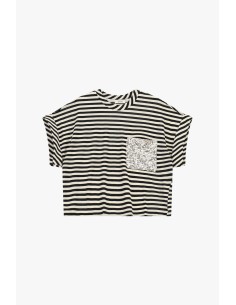 T-shirt à rayures avec poche appliquée à paillettes Dixie