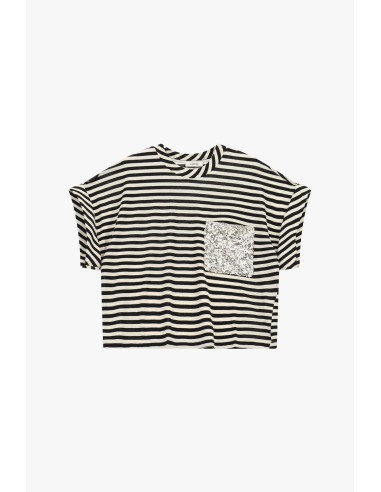 T-shirt à rayures avec poche appliquée à paillettes Dixie